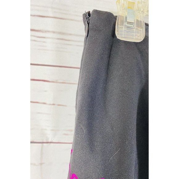 Tailor B Moss Skirt Womans Sz 10 Black Hot Pink Embroidered Flowers Lined - Picture 5 of 7